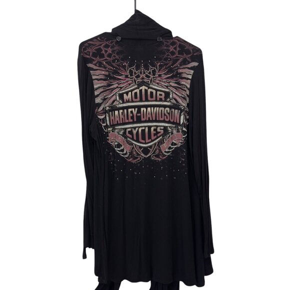 Harley-Davidson Womens L/XL Black Open-Front Cardigan With Graphic Design - Picture 3 of 12
